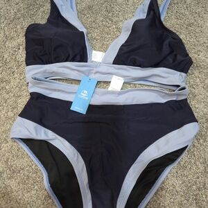 Cupshe Women's Navy Blue And Light Blue Highwaist Bikini